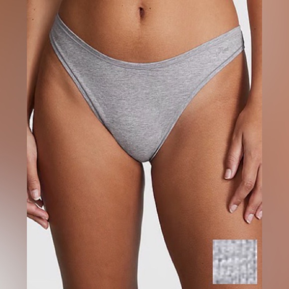 NWT Victoria’s Secret PINK Cotton High-Leg Thong Panty, Size Large, Heather Gray